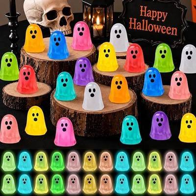120 Pcs Halloween Luminous Mini Resin Ghost Figures Miniature Figurines | 10 Colors Tiny Little Plastic Ghost Statues Glow in the Dark, Halloween Party Favors Micro Landscape Dollhouse Decoration