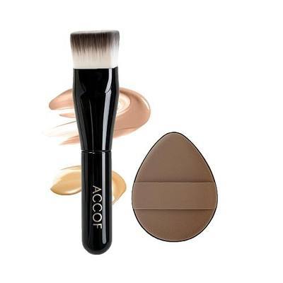 Square Flat Foundation Brush and Sponge for Liquid Cream Powder | Dense Liquid Foundation Make Brush,Soft Synthetic Bristles,Full Coverage Flawness for Blending Brush
