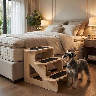 Wood Dog Stairs for Bed | Trainer-Recommended Wood Ramp Steps – Sturdy Support for Small & Senior Dogs