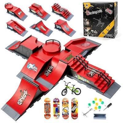 CS COSDDI Finger Skateboard Park Kit, 6 in 1 Skate Park Set with 1 Fingerbike, 4 Fingerboards& 6 Ramps, Mini Skateboard Toys, Trick Practice Finger Skill for Kids & Adults, Fidget Toy Gift