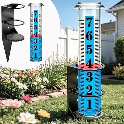JMBay Rain Gauge Outdoor,7" Rain Gauges Outdoors Best Rated with Metal Rack Holder, Freeze Proof Rain Measure Gauge, Easy to Read with Red Float, Large Font Plastic Replacement Tube for Yard Garden
