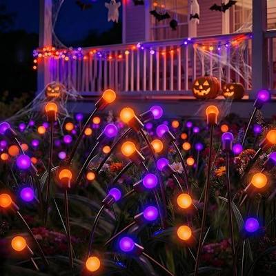 Halloween Firefly Solar Lights, 2 Pack 6 LED Orange Purple Swaying Pathway Lights, IP65 Waterproof Auto Dusk to Dawn Outdoor Landscape Lights for Yard Patio Lawn Party Decor