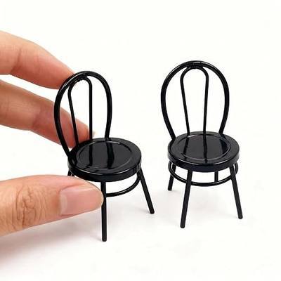 2Pcs Dollhouse Bistro Chairs 1:12 Scale Miniature Furniture Metal Dining Chairs Desktop Ornaments Cafe Scene Soldier Accessories Model Artificial Home Fairy Garden Building Scene