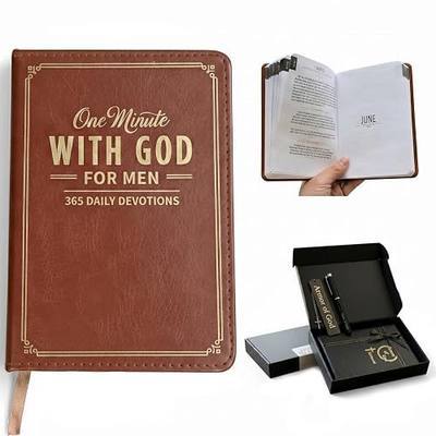One Minute with God for Men 365 Days Daily Devotional Prayer Journal Christian Gift Set with Cross Bookmark and Pen Faux Leather Bible Prayer Tracking Diary Religious Gifts for Men 2026 New Daily Devotional - Prayer Journal, Comes with an Exquisite "Armor of God" Bookmark and a Hardcover Brown Leath