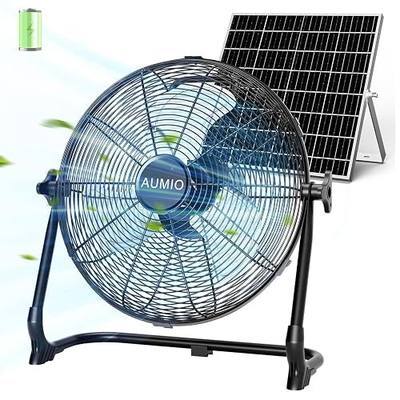 AUMIO 12" Solar Powered Floor Fan, Portable Rechargeable Battery Operated Solar Fan with 13200mAh & 1500 CFM Airflow, Cordless Camping Fan with USB Output, 4.5-27H Runtime for Power Outage, RV, Patio