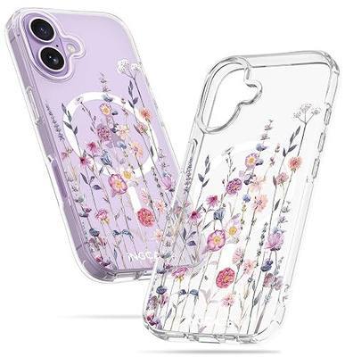 Cute Magnetic Case for iPhone 17 - Clear Slim Phone Cases Compatible with MagSafe Purple Floral Pattern Unique Design for Women Girls Girly Soft TPU Protective Cover for Apple 17