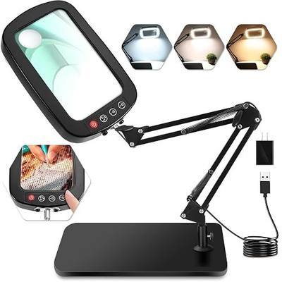 10X 30X Large Magnifying Glass with Light and Stand,Desk Lamp Magnifiers | 6 inch Crystal-clear Magnifies,3 Color Modes&10 Brightness Levels for Reading,Crafting,Repair,flexible Arm,Large Stable Base
