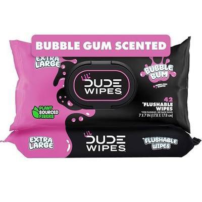 LiL' DUDE Wipes Flushable Potty Training Water Wipes, Bubble Bum, 84 Count | 2 packs of 42 plastic-free wipes for kids. 99% water, hypoallergenic, bubble gum scented. Septic safe, unlike baby wipes.
