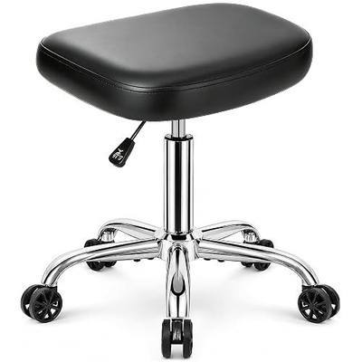 Rectangular Rolling Stool with Wheel, 450lb Heavy Duty Rolling Stool | Black Minimalist Swivel Stool with Dual-Wheel Casters, 22 inch Larger Metal Base, Adjustable Stool for Work,Salon