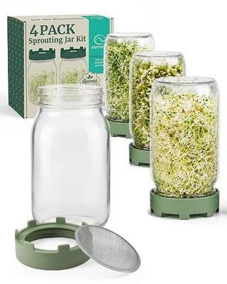 Elementi Sprouting Jar Kit - Set of 2 Wide Mouth Mason Jars with Sprout Lids & Stainless Steel Mesh Screen - Seed Sprouting Kit & Sprout Jars for Growing Broccoli Sprouts, Alfalfa, Mung Bean Sprouter