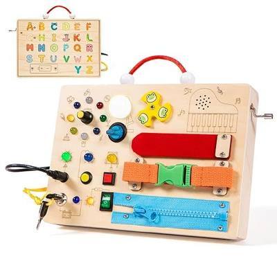 Montessori Busy Board Sensory Toys with LED Light for Toddlers,Gift | Educational Learning Busy Board, 1 2 3 Toddlers Activity Travel Toy,Kids Birthday Gift, Ideal for Kids with Autis