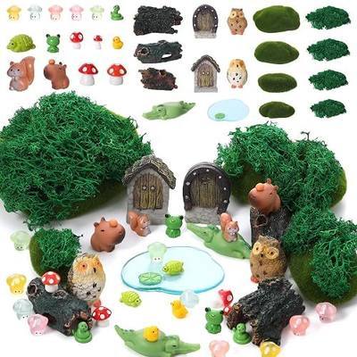 42 Pcs Miniature Fairy Garden Accessories | Mini Resin Animal Figurines Set with Mini Tree Stumps and Moss for DIY Craft Lawn and Fairy Garden Decor