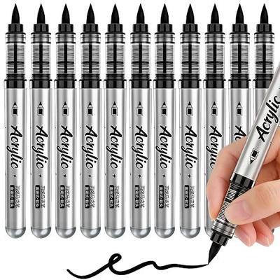 Black Acrylic Paint Markers - 12 Pack Acrylic Paint Pens Sets, Brush Tip Acrylic Markers Suitable for Stone,Paper,Wood,Glass,Fabric Paint,DIY Crafts (12, Black)