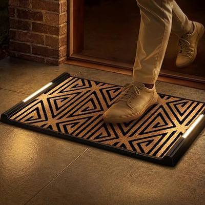 Anji Mountain BriteStep LED Doormat, 32.5x18.5in Pressure Activated Welcome Mat, All-Weather Front Door Mat, 18x30 Swappable Coir Insert, Wireless 3AA, Auto Shut-Off, Non-Slip Rubber Backing