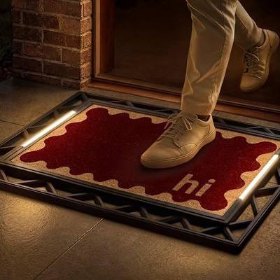 Anji Mountain BriteStep LED Doormat, 38x26.5in Pressure Activated Welcome Mat, All-Weather Front Door Mat, 18x30 Swappable Coir Insert, Wireless 3AA, Auto Shut-Off, Non-Slip Rubber Backing