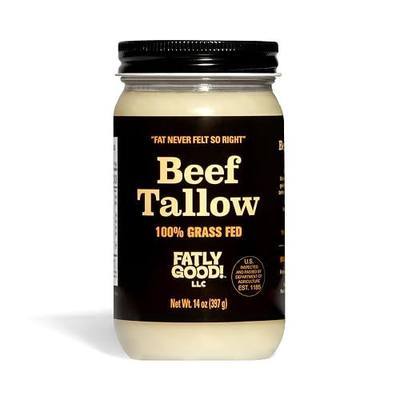 Fatly Good Grass-Fed Beef Tallow for Cooking – 100% Grass-Fed, No Seed Oils, Keto Paleo Carnivore Cooking Fat | High-Heat Frying Searing Roasting | Clean Label Animal Fat | 14 oz Jar