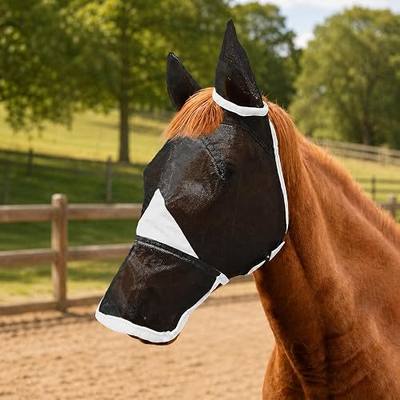 Hilltown Horse Fly Mask with Ears and Nose Cover - Cob, Grey | Large Eye Space, Full Face UV-Block, Breathable Mesh, Adjustable Fit, Soft Fleece Trim for Grazing, Riding & Daily Use