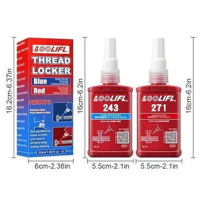 4 Pack Thread Locker - LOOLIFL Blue 243 (Medium) & Red 271 (High) - Metal Screw Locking Sealant for Bolts/Nuts/Fasteners - Prevents Loosening/Corrosion ((243 50ML+ 271 50ML)*2)
