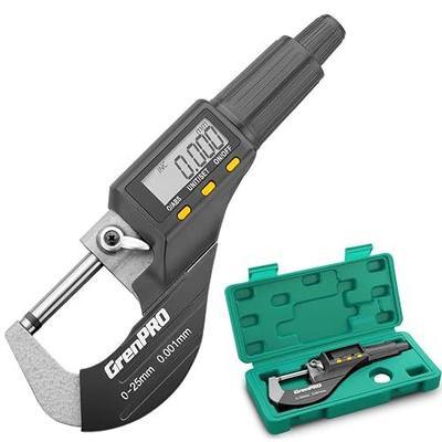 GRENPRO Digital Micrometer Measuring Tool, Professional Inch/Metric Precision Thickness Gauge, DIY and Household Use 0.00005"/0.001 mm Accuracy Micrometers ,Protective Case with Extra Battery