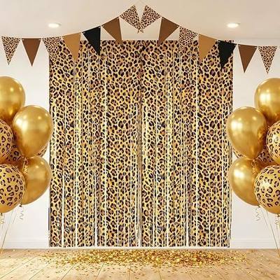 2 Pack Cheetah Print Backdrop, Leopard Party Decorations, Jungle Safari Cheetah Curtains with Fringe, 3.3×6.6ft Foil Backdrop for Cheetah Print Birthday & Graduation, Photo Booth & Party Entrance