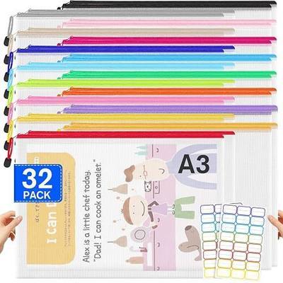 32 Pcs Mesh Zipper Pouch Bags, A3 17x12.2 Inch Extra Large Zipper Pouch with Stickers, 16 Colors Waterproof Organizer Bags for Classroom Office Travel Supplies, Puzzles & Board Game Storage