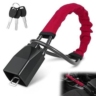 Car Steering Wheel Lock, 1PC Car Anti Theft Device, Seat Belt Lock | Thickened Steel Wire, Max 17” Locking Length, Easy Storage, 3 Keys per set, Fits Most Vehicles, Trucks, SUVs, Vans (Red)