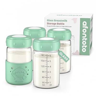 Glass Breastmilk Storage Bottles, Replacement Spectra Pump Bottles, BPA Free Wide Neck Borosilicate Glass Breast Milk Collection Baby Bottle with Silicone Sleeve, Breastfeeding Essentials, 6oz, 4 PCS