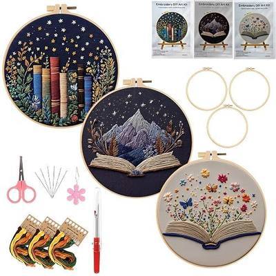 LYMIGER 3 Packs Embroidery Kit for Adults, Embroidery for Beginners (Book) | Needlework Set, DIY Craft Kit, Home Decor, Easy to Follow, Pre-Stamped Pattern