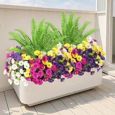 Artificial Flowers for Outdoors,UV Resistant Fake Flowers 16Pcs | Waterproof Fake Plants,Porch Decor,Patio Decoration,Garden Fence Decor,No Fade Silk Flower