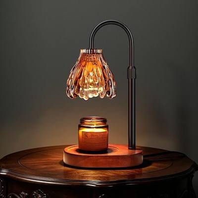 Candle Warmer Lamp With Timer Dimmable, Candle Warmer Brown Glass With Adjustable Height Birthday Gifts for Women Mom, House Warming Gifts New Home Decor, Wax Melt Warmer for Jar Candles with 2 Bulbs