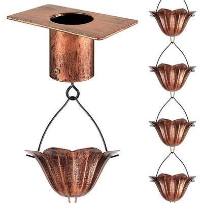 Rain Chains for Gutters Outside 8.5FT Copper Rain Catcher Chain with Adapter 16 Cups Decorative Replacement for Downspout