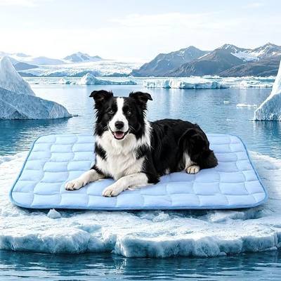 JOLLYVOGUE Cooling Mat for Dogs, 28" x 40" - Large Dog Cooling Pad, Wavy Quilted Kennels Bed with Non-Slip Base, Machine Washable Indoor Outdoor Summer Sleeping Dog Mat, Blue
