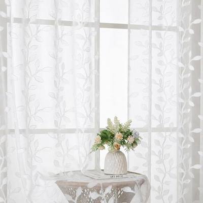 Aiyufeng Sheer Curtains 84 Inches Long for Bedroom, Jacquard Texture Leaf Pattern Light Filtering Semi Drapes, Airy Lightweight Window Treatments for Living Room, 2pcs, White, 42" W x 84" L