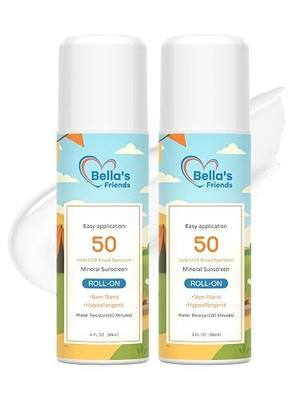 Kids Roll-On Mineral Sunscreen SPF 50 for Face & Body, Natural Sunscreen Lotion Applicator, Travel Size, Reef Safe, Summer Beach Vacation Travel Essentials, 2 Pack