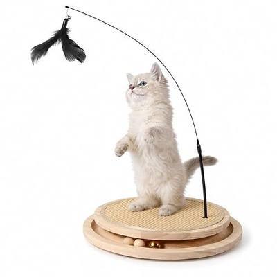 Instinct Wood Play System Cat Scratcher, Oval Wooden Scratching Pad with 3 Ball Track, Long Feather Wand, Catnip and No-Tool Setup, 15 x 13 Inch