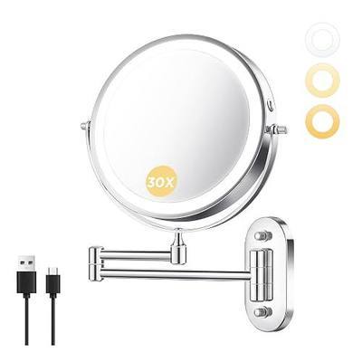 Wall Mounted Makeup Mirror, 8 Inch, 1X/30X, Rechargeable 4000mAh | Double-Sided LED Mirror with Extendable Arm and 360° Swivel for Makeup, Skincare, Shaving, and Bathroom Vanities