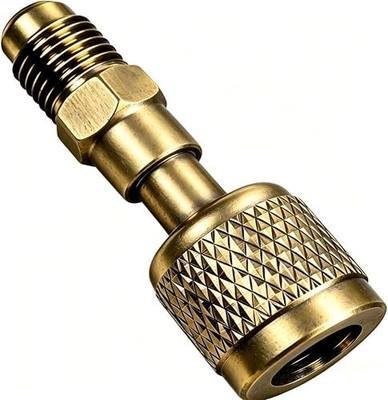 R32 R454B A2L Brass Refrigerant Adapter (Bonus Repair Kit), 1/4" LH Female to 1/4" Male, Reverse Thread Quick Connect Fitting for Mini Split Systems and Air Conditioners