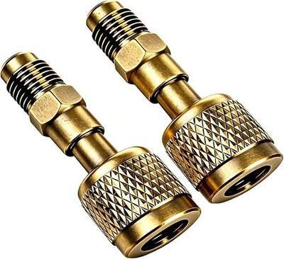 R32 R454B A2L Brass Refrigerant Adapter 2 Pack (Bonus Repair Kit), 1/4" LH Female to 1/4" Male Thread, for Mini Split Systems, Air Conditioners, and Refrigerant Tanks