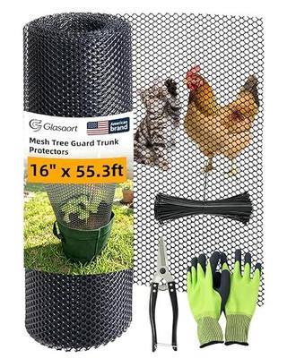 16" x 55.3ft Plastic Chicken Wire Tree Protectors Black HDPE Mesh Fencing | Flexible Animal Barrier for Dogs, Cats & Rabbits, Balcony Netting for Pets, Cuttable Garden Fence & Tree Trunk Protector