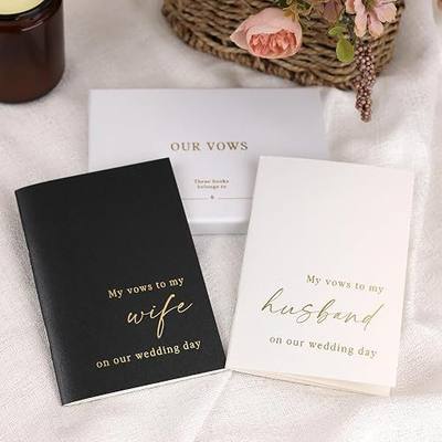 LONLAT Wedding Vow Books His and Hers - Pearlescent Paper Cover - Gold Foil Vow Notebooks for Bride and Groom - 32 Lined Pages 120GSM Thick Paper - Elegant Wedding Essentials (Pearl White & Black)