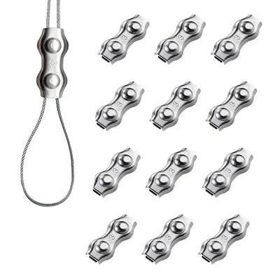 12Pcs M3 304 Stainless Steel Double Wire Rope Clip Cable Clamps for 1/8 Inch (1.5mm-3mm) Diameter Reusable 2-Post Wire Rope Clip, Diameter Wire Cable/Wire Rope, Wire Clamp Tool for Outdoors