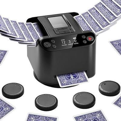 Automatic Card Shuffler, Rechargeable Card Dealer for Texas | Gift box, 4 Remotes for 1-2 Decks, 1-12 Players, Multiple Games, 360°/180°Deal, Black