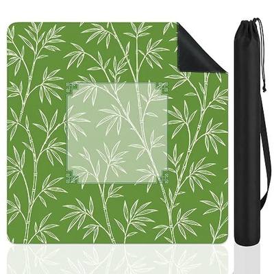 Blue Chinoiserie Chinese Bamboo Mahjong Table Mat 31.5" x 31.5" | Vintage Oriental Zen Bamboo Green Botanical Non-Slip & Noise Reduction Mahjong Mat for Poker Dominoes Cards Board Games
