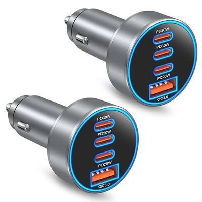 Car Charger USB C,2Pack 98W 4 Port Fast Charging Car Phone Charger Adapter | Dual PD 30W Type C Car Charger,3 USB-C & USB-A Fast Cigarette Lighter Adapter for iPhone 17/16/15 Pro Max,Galaxy,Pixel,iPad