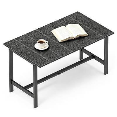 mapleway 33" Black Wood Patio Coffee Table Weather-Resistant Metal Frame | Wood slat top, heavy-duty rust-proof black base. Triangular bracing for stability. Quick assembly. Fade-proof, easy to clean.