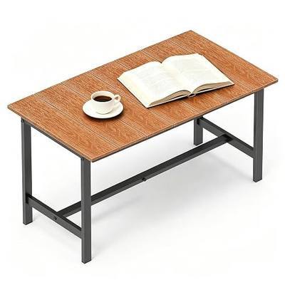 mapleway 33" Rustic Wood Patio Coffee Table Weather-Resistant Metal Frame | Natural wood slat top, heavy-duty black base. Triangular bracing for stability. Quick assembly. Fade-proof, easy to clean.