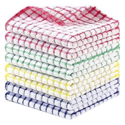 Homaxy 8 Pack Terry Kitchen Dish Cloths, 12"x12", Blue/Yellow/Red/Green | Super Soft and Absorbent Dish Rags, Quick Drying Reusable Dish Towels for Washing Dishes