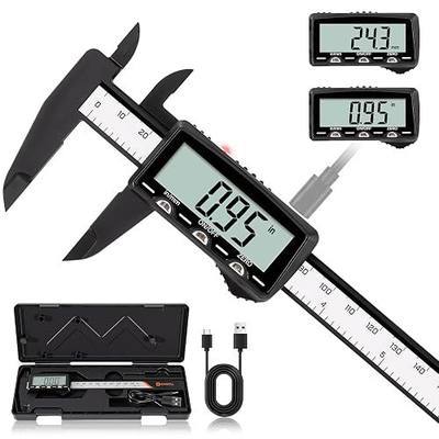 HARDELL Digital Caliper, Rechargeable Plastic Caliper with Large LCD Screen, in/MM Conversion, Protect Case, Auto-Off Caliper Measuring Tool for Household, Watch, Jewelry, DIY, 6 Inch
