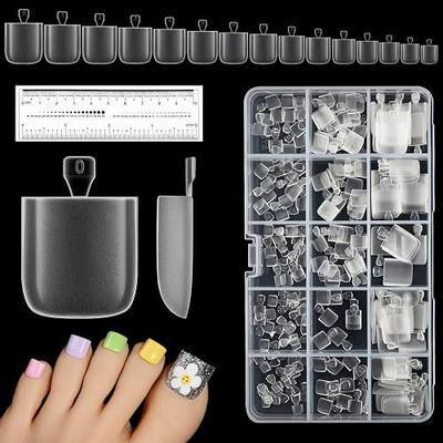 AIMEILI Fake Toenail Tips 240pcs, 15 Sizes Full Cover Artificial Toe Nails, Press on Gel Toe Nail Extensions for Foot Manicure, Women Nail Salons & DIY - 020