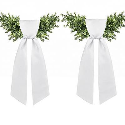 2 Pcs White Wreath Sash for Front Door, Embroidery Blank Wreath Sashes, Textured Twill Finish Sash Ribbon Accessories for Flower Bouquet Garland Yard Doorway Wedding Xmas, 4.5 x 57 Inches